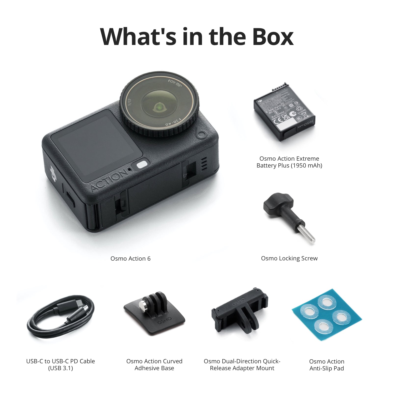 DJI Osmo Action 6 Pack standard Caméra d’action, Capteur carré 1/1,1″, Ouverture variable, 4K, Autonomie de batterie 4 h