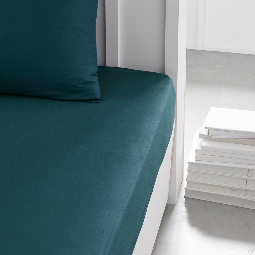 TODAY Essential Drap-housse en coton paon - 140 x 190 cm, profondeur 23 cm