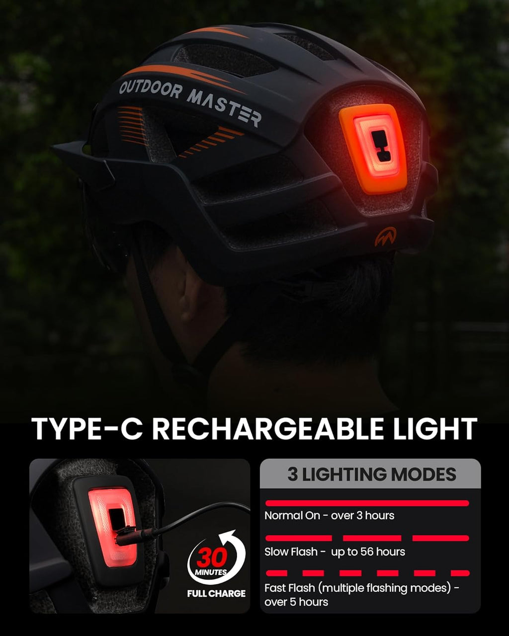 OUTDOOR MASTER RhinoUrban Casque de vélo avec lunettes et lumière gris - Taille M 54-58cm