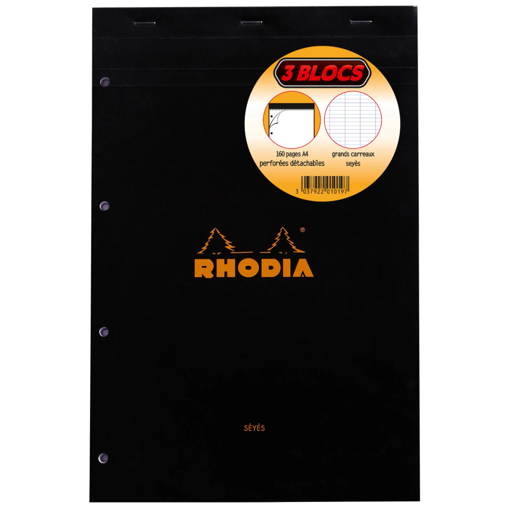 Rhodia Bloc A4+ à Spirale Lot de 3 160 Pages Assorti Orange et Noir