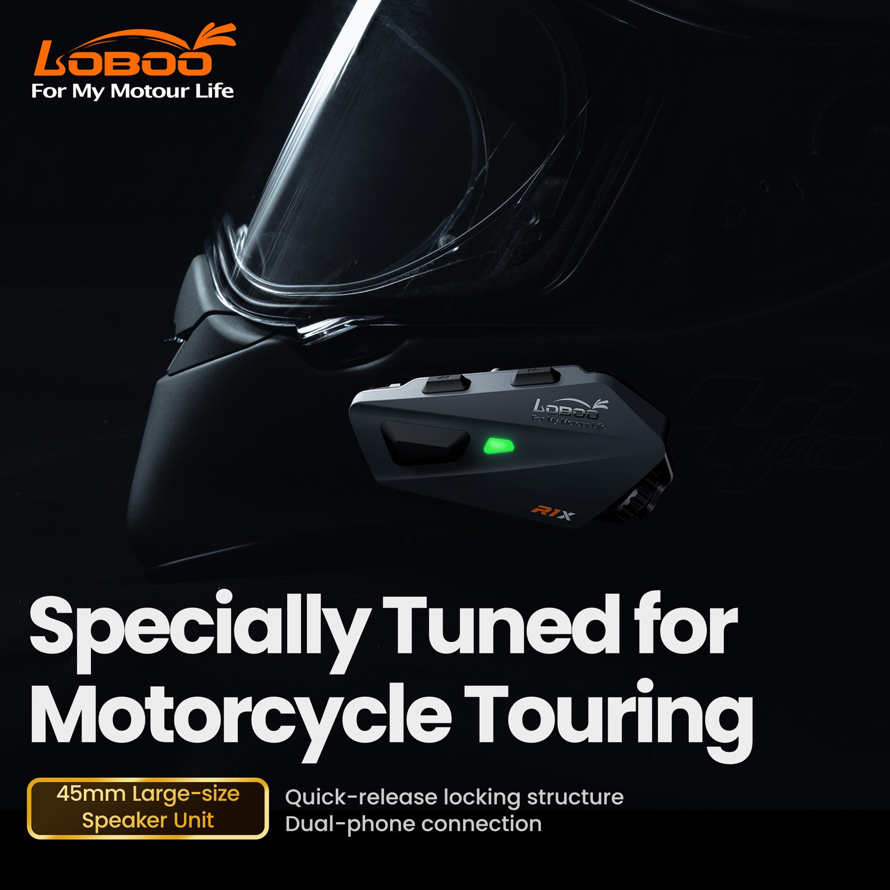 Kit Audio pour Casque de Moto Loboo R1X - Haut-parleurs de 45 mm et Réduction de Bruit CVC