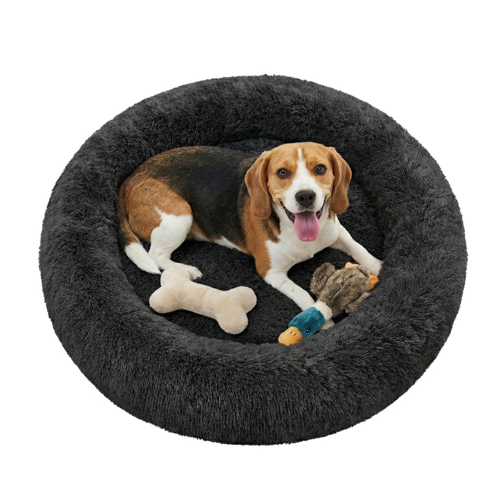 JOYFURNOS Lit donut apaisant moelleux pour chien avec housse amovible lavable, Noir