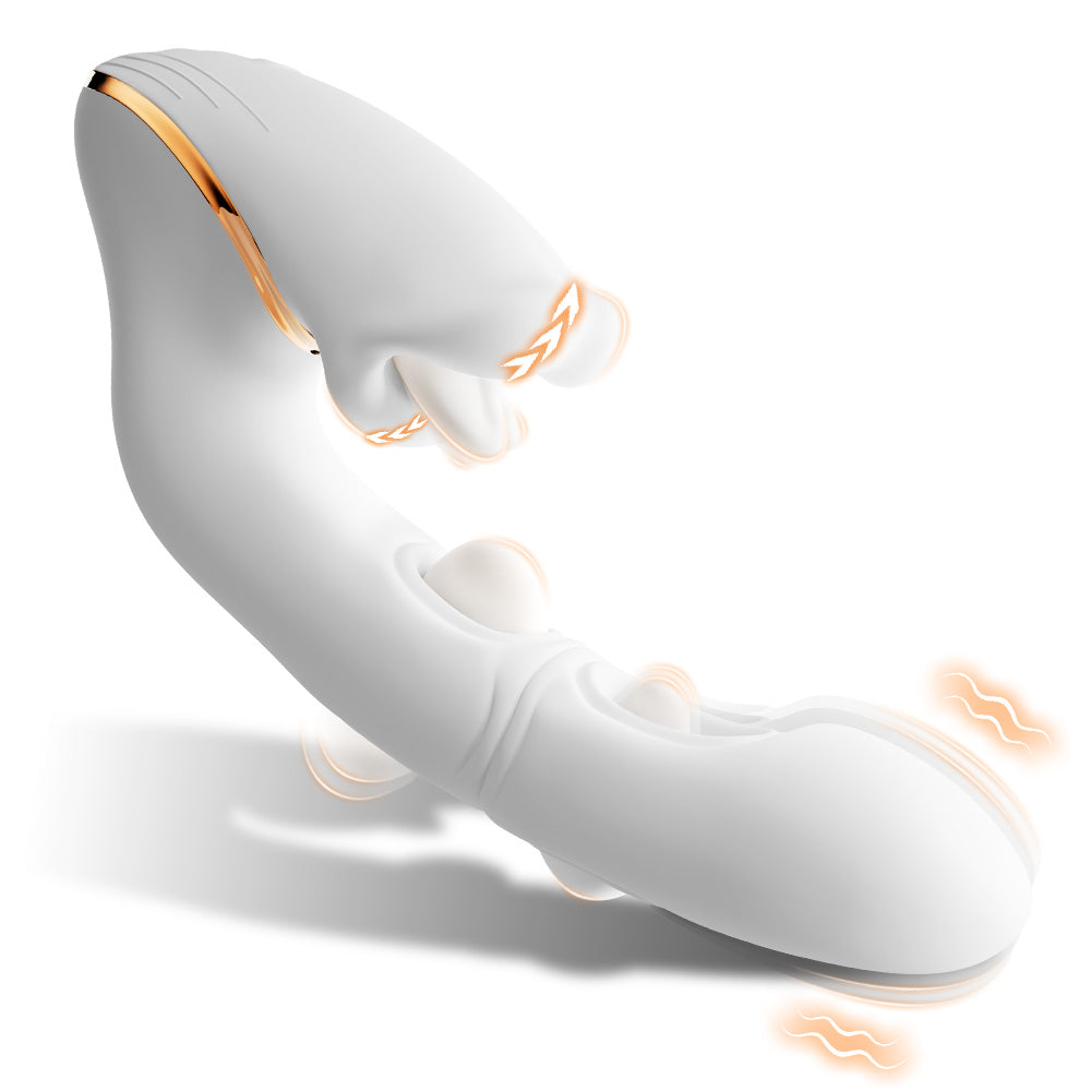 AAV Rabbit Vibromasseur 5-en-1 pour Femme, Stimulateur Clitoridien & Point G avec 10 Modes Léchage et Pulsation, Double Stimulation & Chauffage, Sextoy Rechargeable