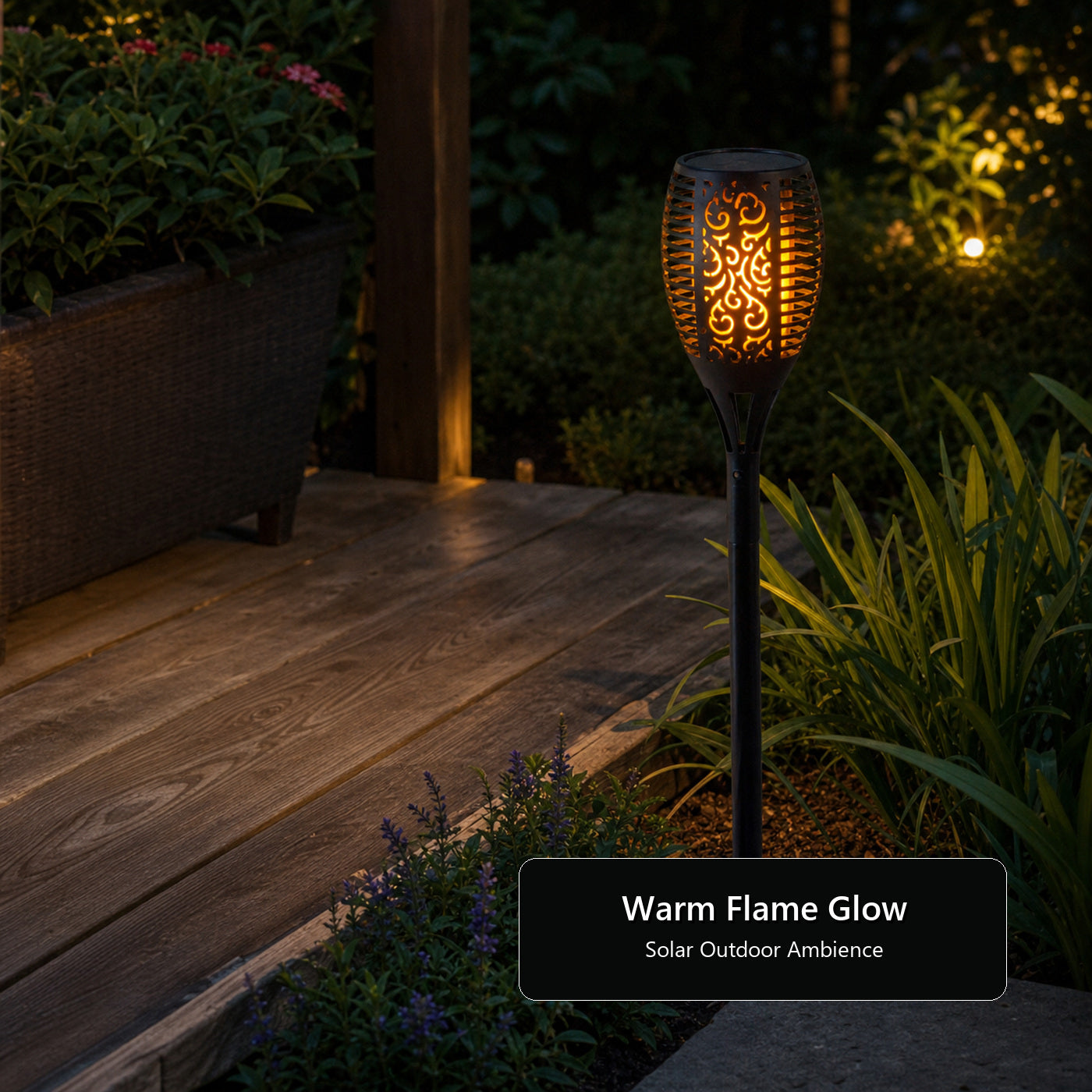 Arlgsite Lot de 2 torches solaires de jardin 96 LED, luminaires de torches avec effet flammes dansantes, IP65 résistants à la poussière et aux projections d’eau