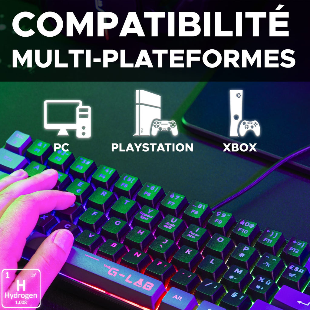 THE G-LAB Keyz Hydrogen Clavier Gaming Semi-mécanique Filaire RGB 60 % - AZERTY - Noir/Gris