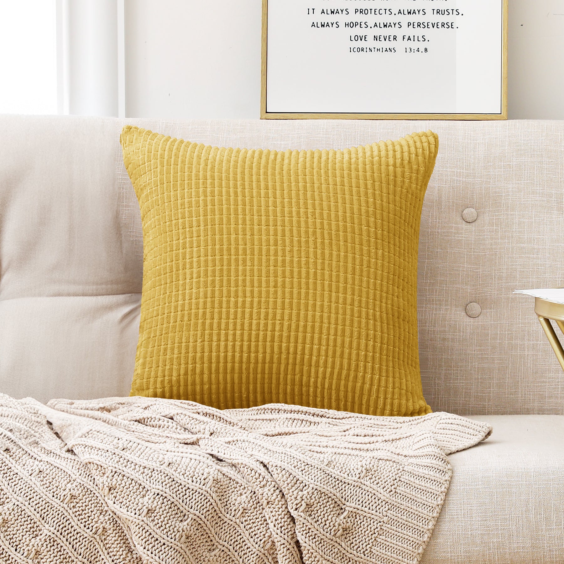 Deconovo Housse de coussin en velours, coloris doré, 45 x 45 cm, 1 pièce