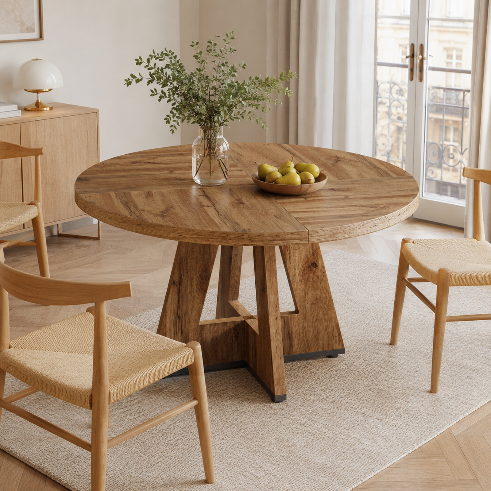 LANTINE Table à manger ronde, Table de cuisine 120 cm pour 4 personnes, Table ronde style ferme pour salle à manger et salon à domicile (Table uniquement)