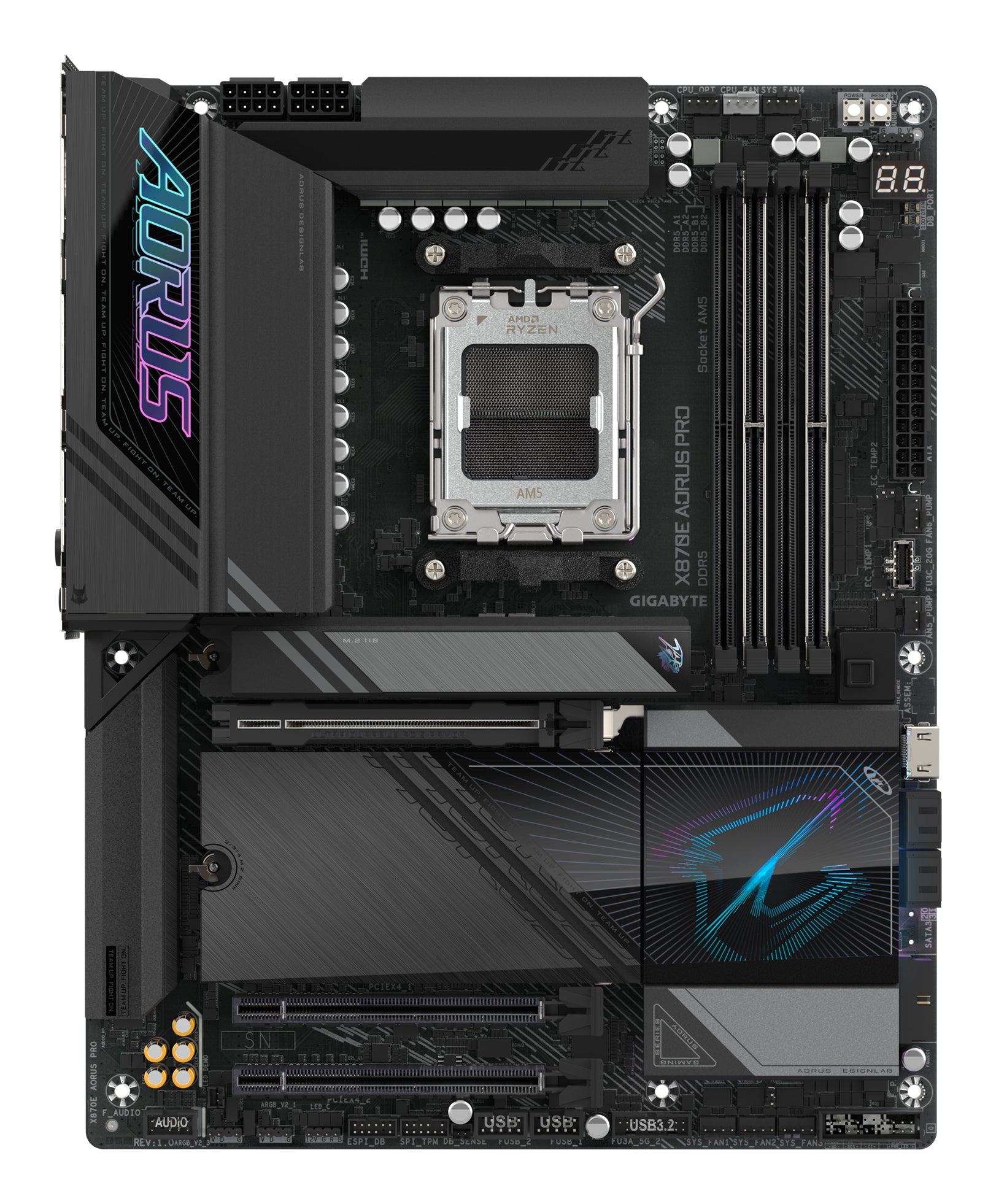 GIGABYTE X870E AORUS PRO Carte Mère - Prend en charge les processeurs AMD Ryzen 9000, 16+2+2 phases VRM numérique, jusqu'à 8000MHz DDR5 (OC), 3xPCIe 5.0 + 1xPCIe 4.0, Wi-Fi 7, LAN 2.5GbE, USB 4