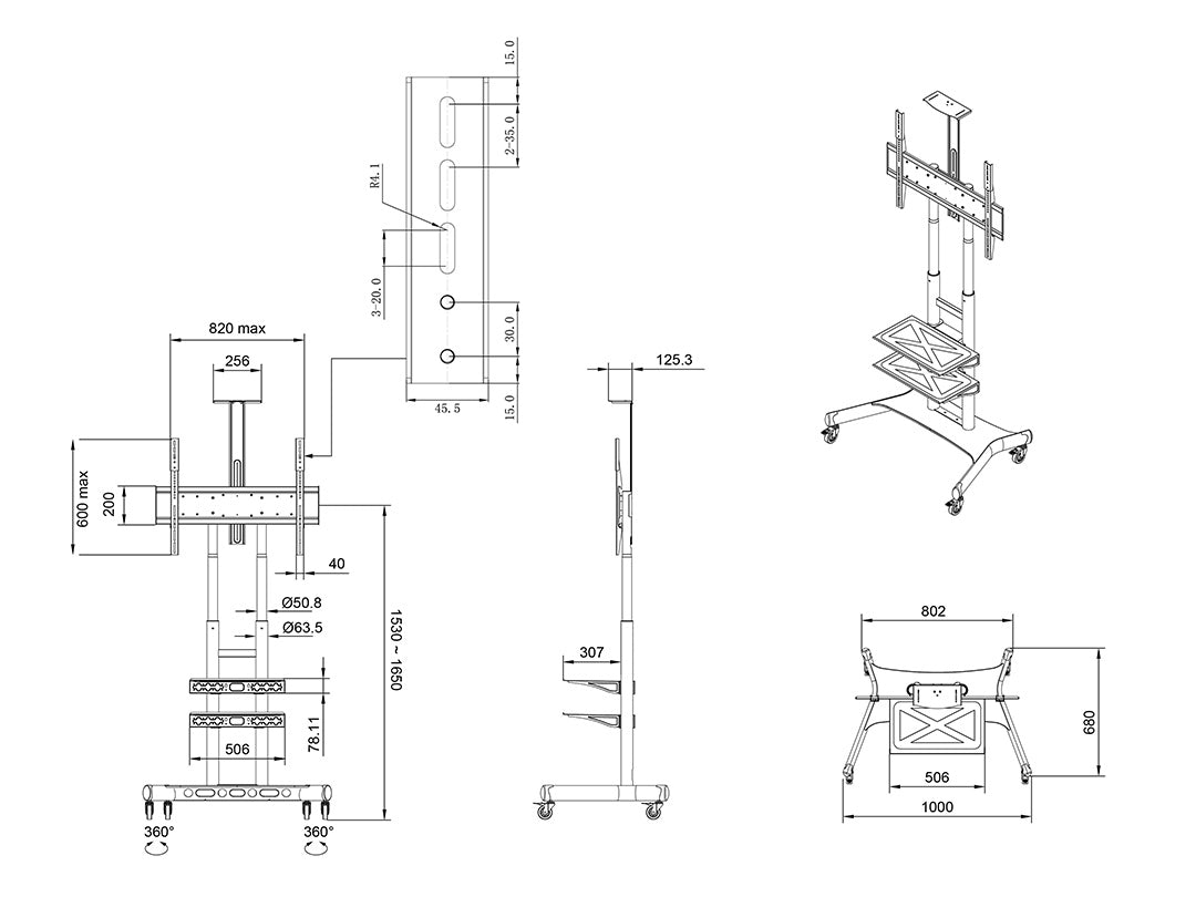 Multibrackets 3601 support pour téléviseur 2,03 m (80") Noir