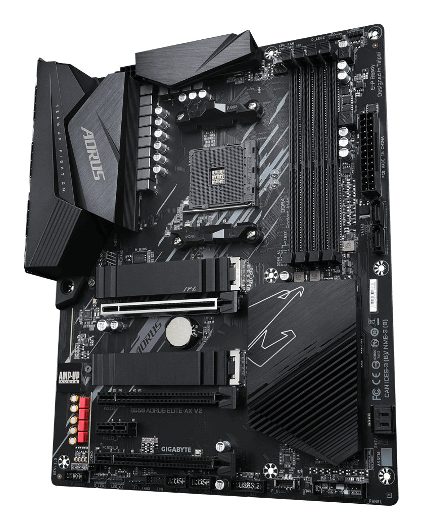 GIGABYTE B550 AORUS ELITE AX V2 Carte mère - Processeurs AMD Ryzen 5000, VRM 12+2 phases, jusqu'à 4733 MHz DDR4, 1xPCIe 4.0 + 1xPCIe 3.0 M.2, Wi-Fi 6E, LAN 2.5GbE, USB 3.2 Gen 2 - vue 4