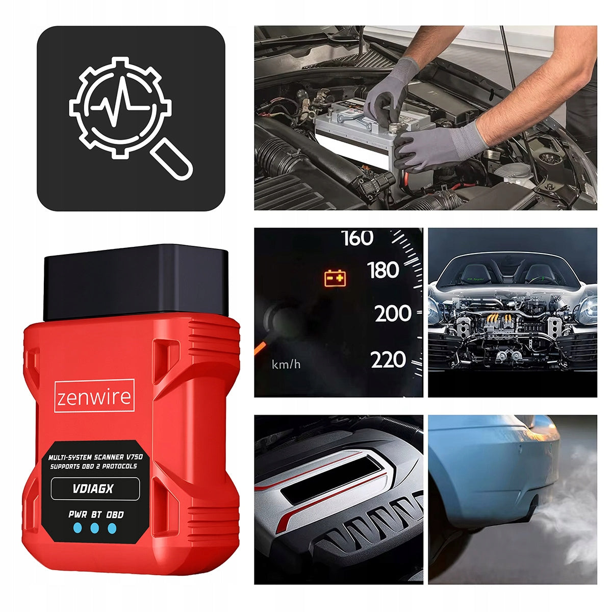 Interface de test et de diagnostic OBD2 ELM327 pour voiture VDiagX V016 Zenwire
