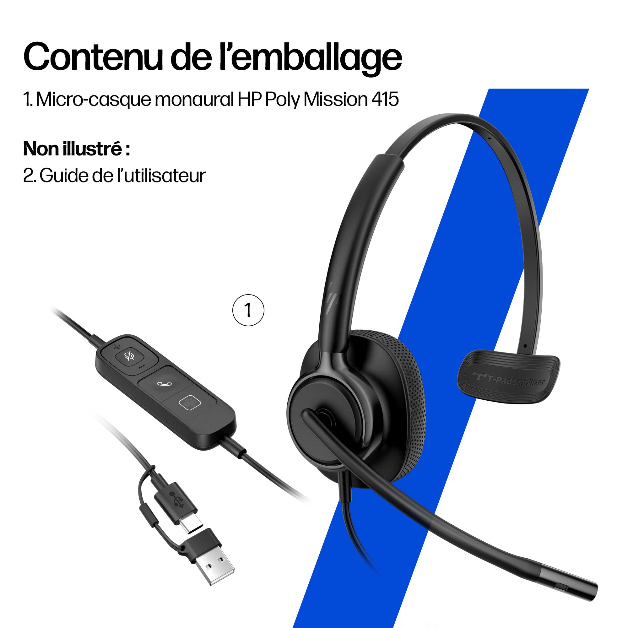 HP Poly Micro-casque filaire USB monaural Mission 415 (en vrac)