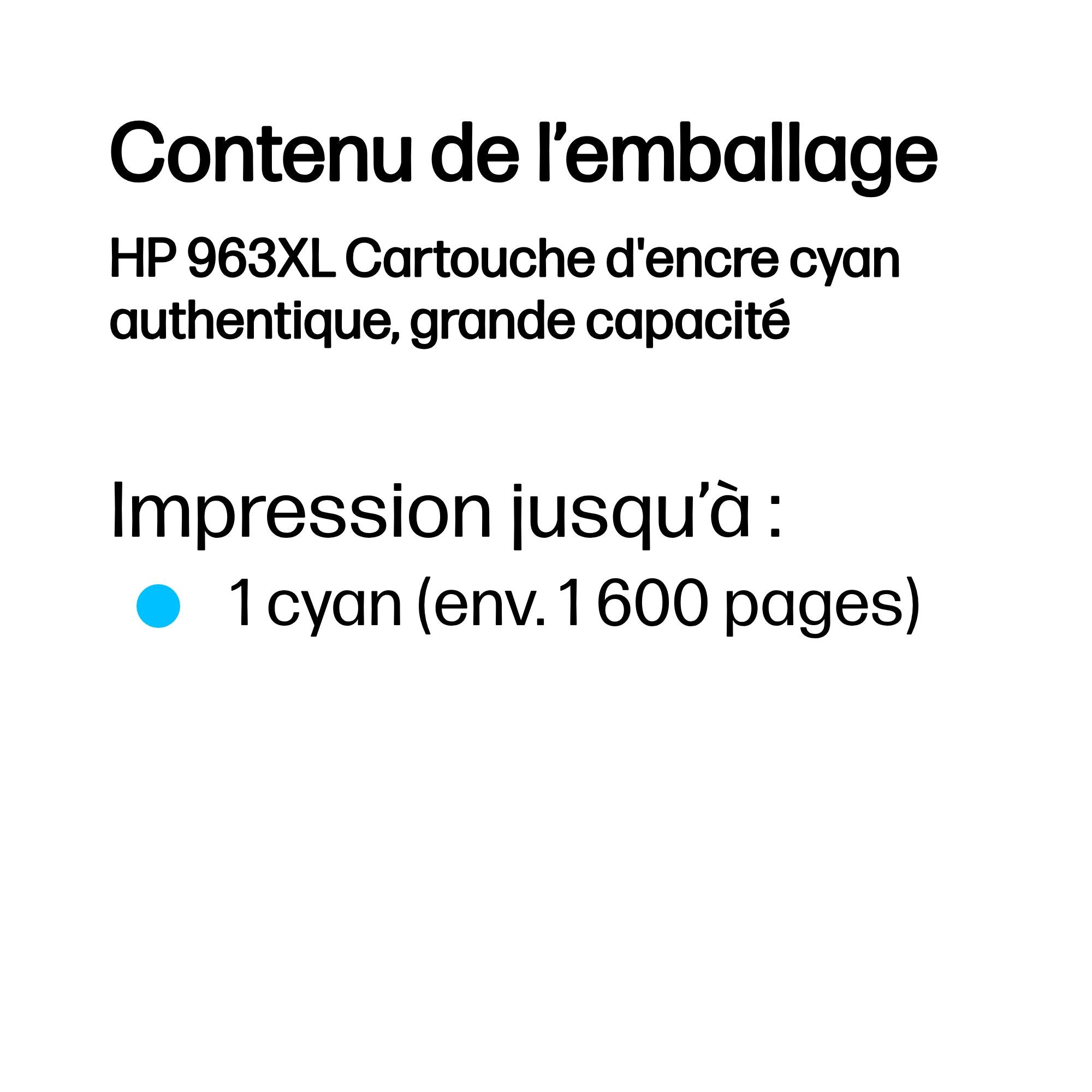 HP 963XL Cartouche d'encre cyan authentique, grande capacité