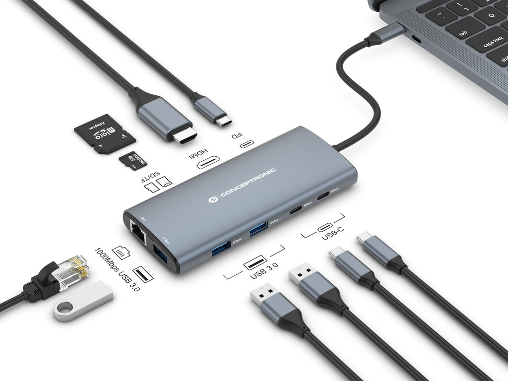 Conceptronic DONN06G Hub USB 3.2 Gen 1 Type-C, Gris