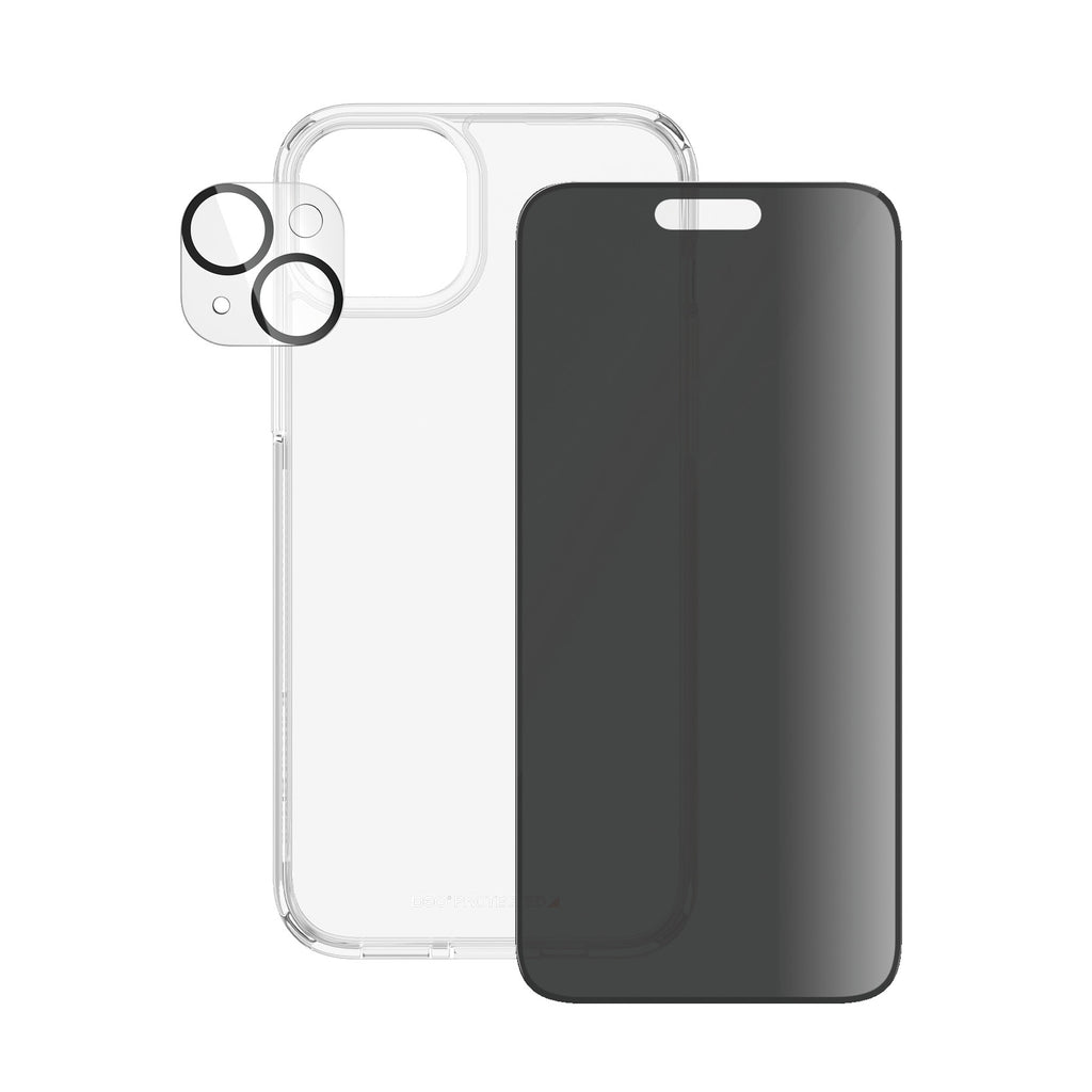 PanzerGlass Bundle 3-en-1 Privacy pour iPhone 15 Plus, Protection d'Écran en Verre Trempé Transparent