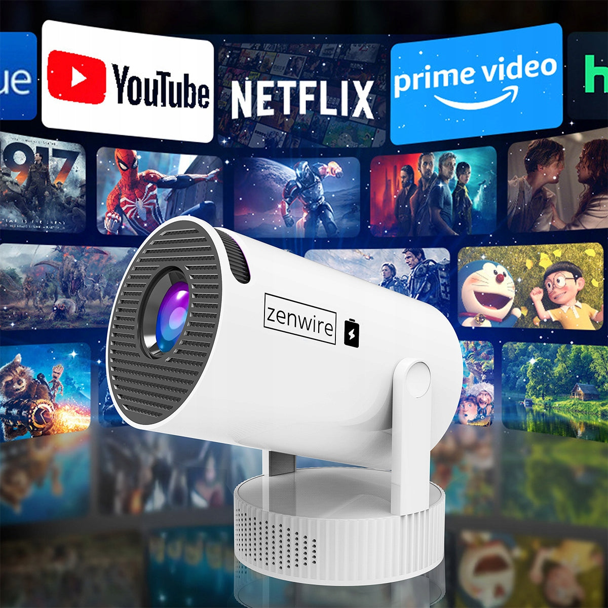 Mini-projecteur Android portable avec Wi-Fi, projection Full HD et Bluetooth, équipé d'une batterie Zenwire K400