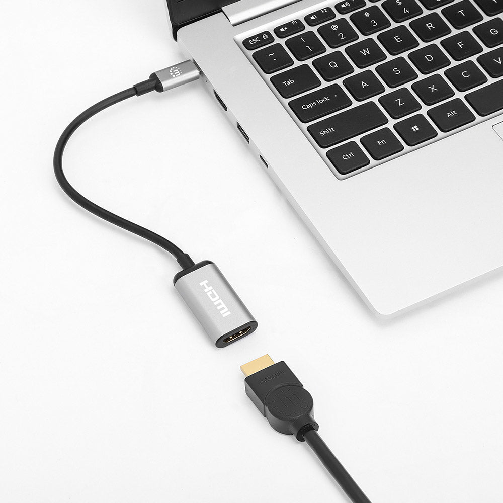 Manhattan 153706 Adaptateur Câble USB Type-C vers HDMI Type A, 0,15 m, Noir et Argent