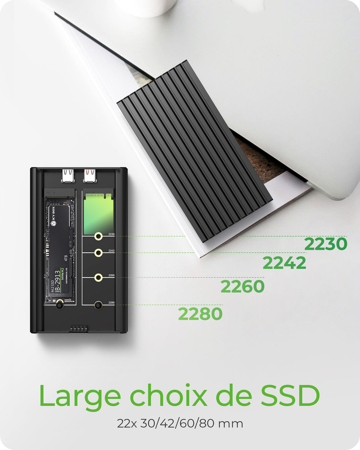 ICY BOX IB-2817M-C32 Caja externa para unidad de estado sólido (SSD) Negro M.2