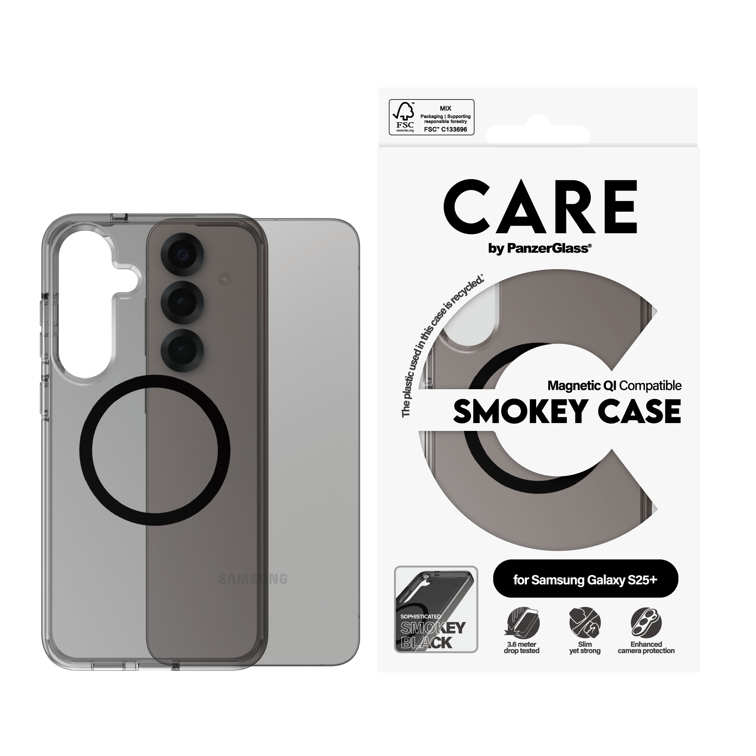 PanzerGlass PanzerGlass CARE™ by ® Urban Combat Case Smokey w. Black Qi Compatible Samsung Galaxy S25+ coque de protection pour téléphones portables Housse Noir