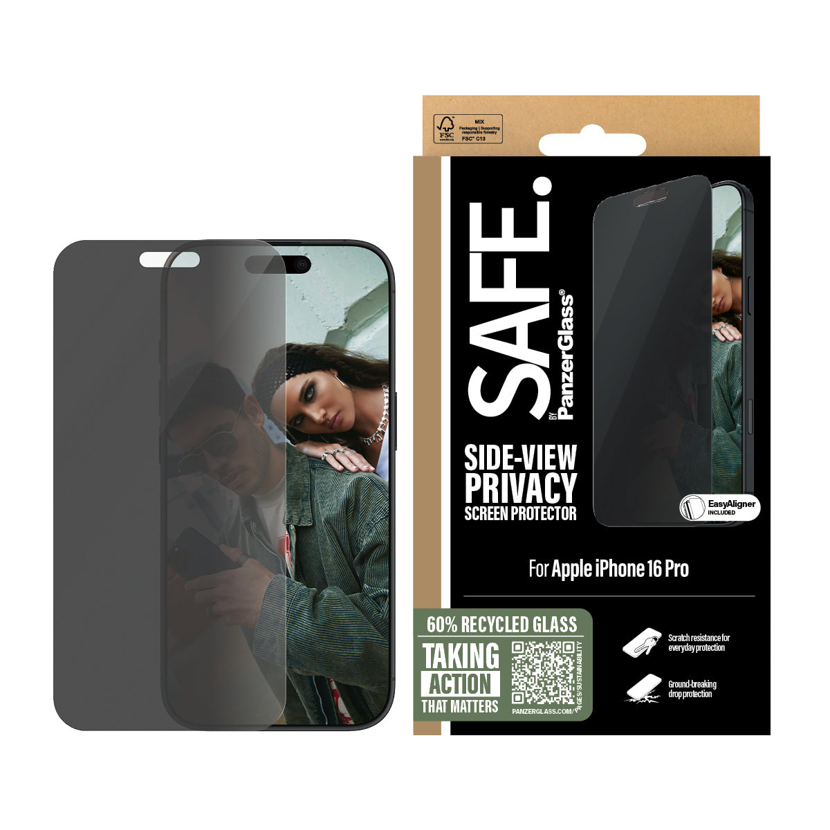 PanzerGlass SAFE. by ® 2-Way Privacy Screen Protector iPhone 16 Pro | Ultra-Wide Fit Protection d'écran transparent Apple 1 pièce(s) - vue 2