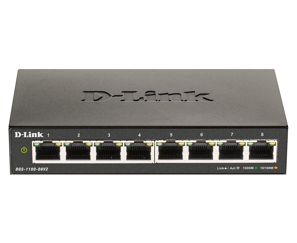 D-Link DGS-1100-08V2 Switch Gigabit Ethernet Géré L2, 8 Ports RJ-45, Noir