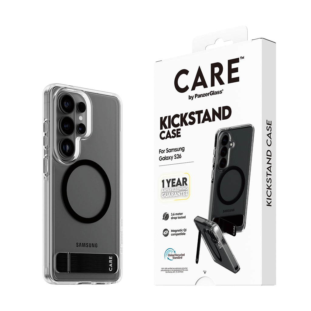 PanzerGlass CARE Kickstand Case Transparent avec Qi pour Samsung Galaxy S26