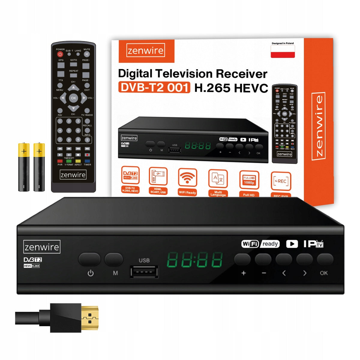 Récepteur satellite DVB-T2 HEVC H.265 Full HD pour la télévision terrestre avec port USB, Zenwire DVB-T2 001