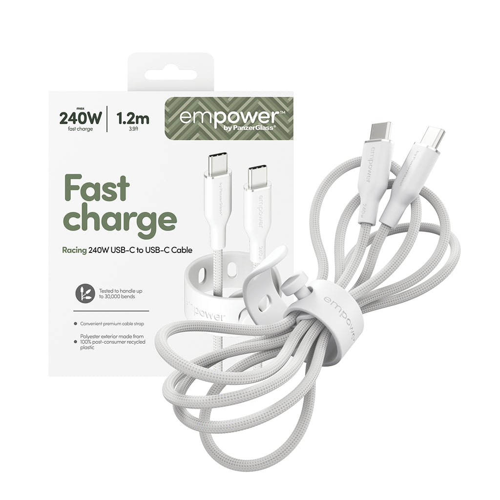 PanzerGlass empower™ by ® Racing 240W USB-C to USB-C Cable | USB 2.0 | 1.2M | Silver White câble USB Blanc