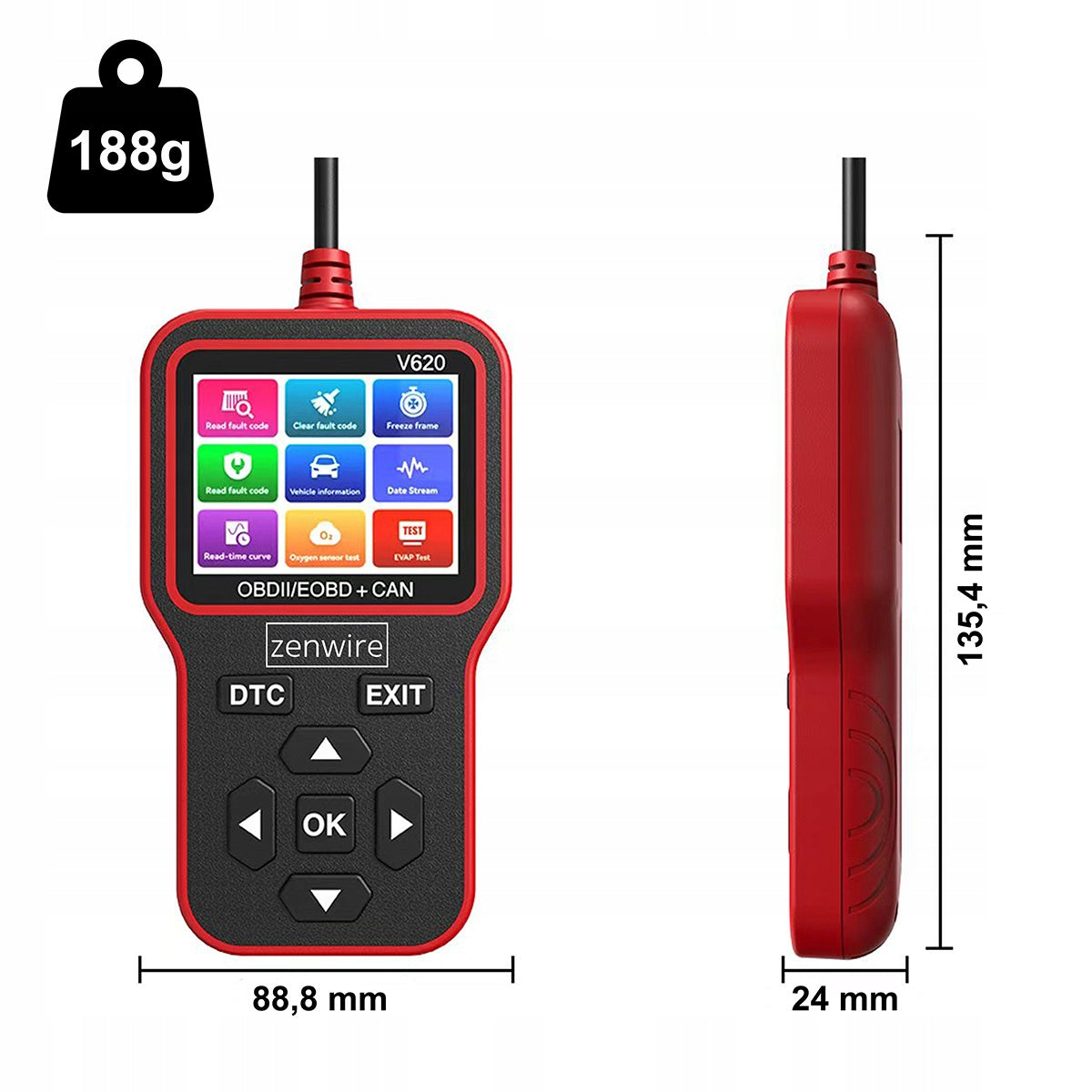 Interface, testeur, scanner de diagnostic, écran OBD2, ELM327, CAN, ordinateur Zenwire V620