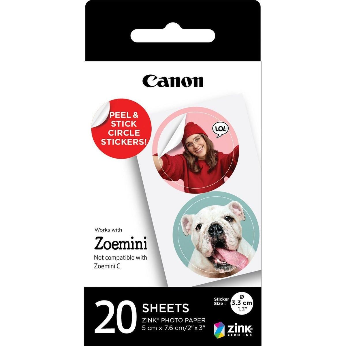 Canon Pack 20 feuilles d'autocollants ronds prédécoupés 33 mm ZINK™
