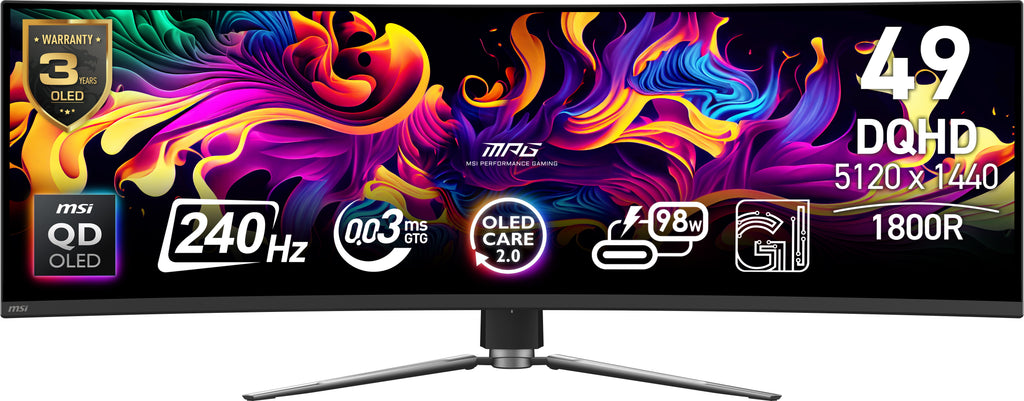 MSI MPG 491CQPX QD-OLED écran plat de PC 124,5 cm (49") 5120 x 1440 pixels Dual QHD Noir