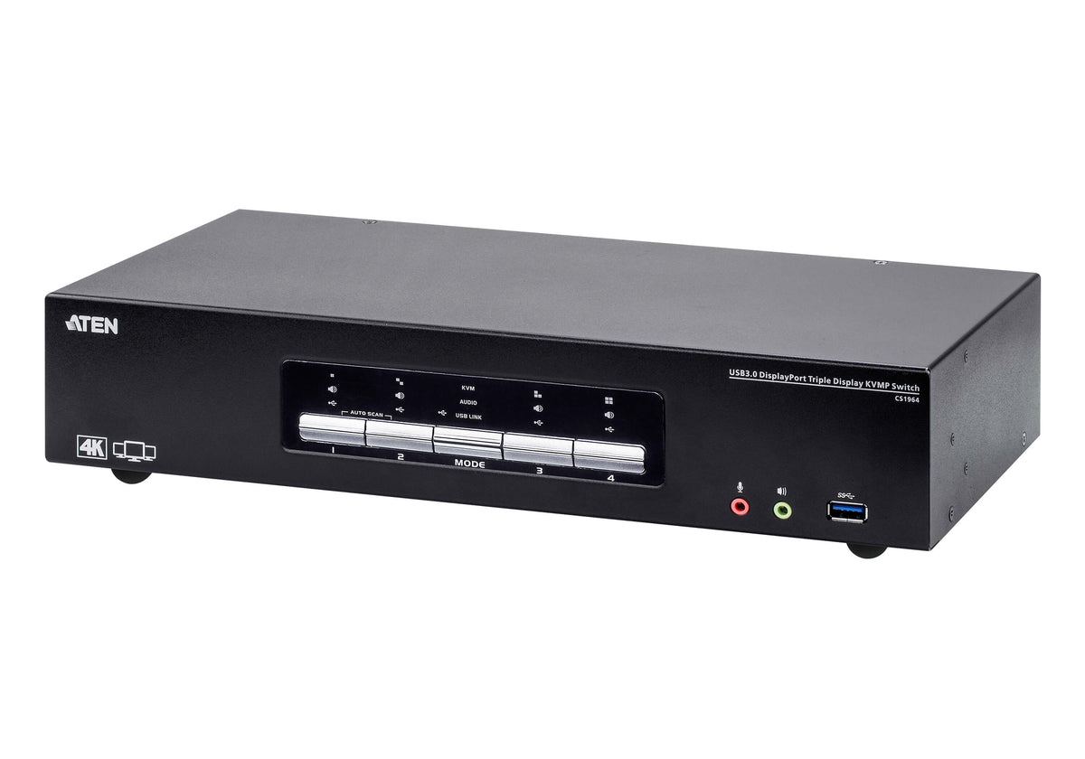 ATEN Commutateur KVMP™ trois affichages DisplayPort 4K 4 ports USB 3.0