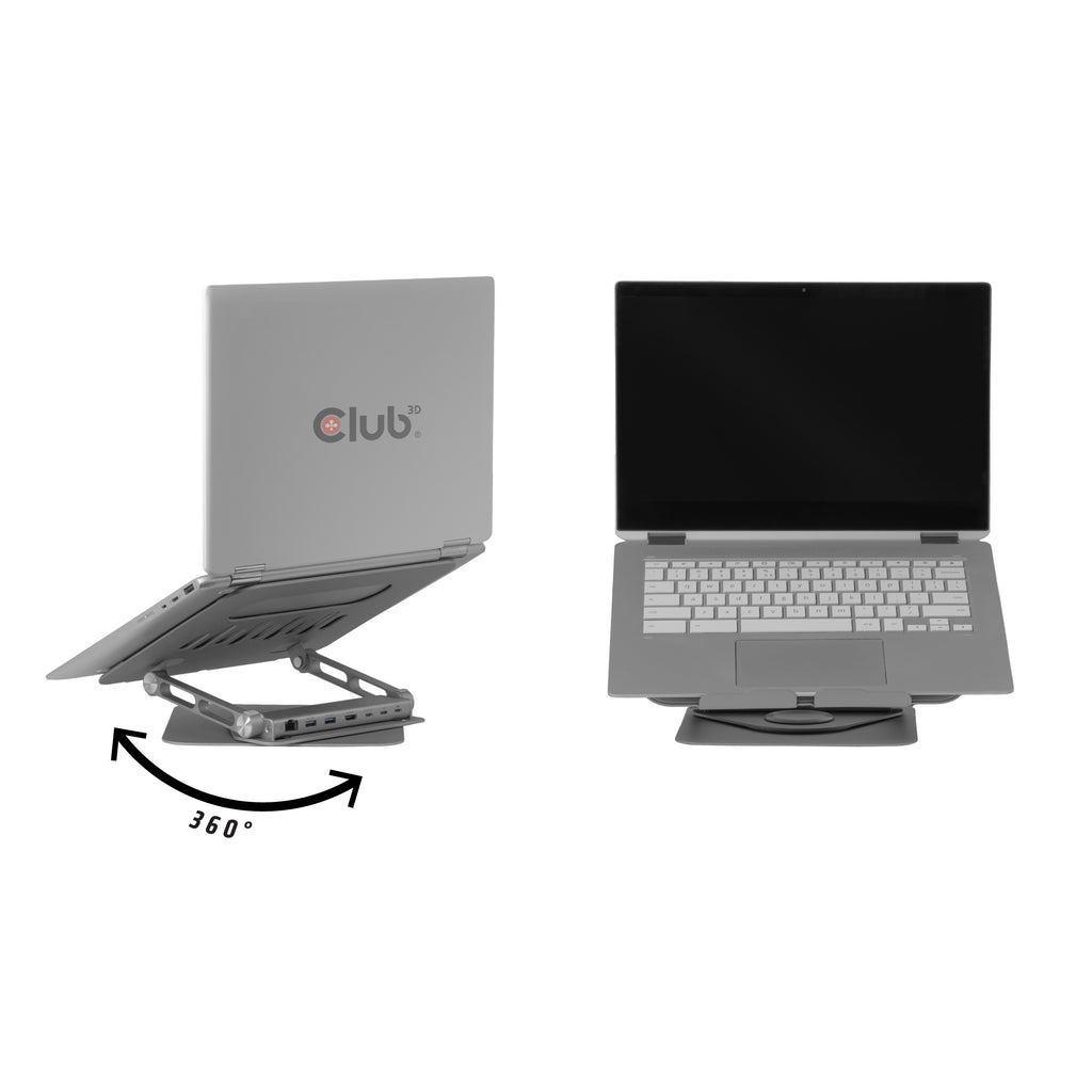 CLUB3D Support réglable en aluminium pour ordinateur portable avec hub USB-C®