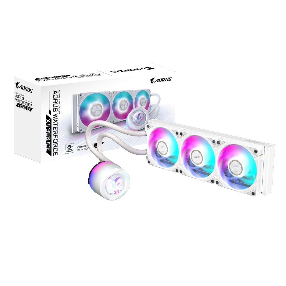 GIGABYTE AORUS WATERFORCE X II 360 ICE Refroidisseur liquide pour processeur AIO - 3x ventilateurs ARGB de 120 mm, écran LCD en couleur, DAISY-CHAIN, compatible avec Intel LGA 1851 et AMD AM5