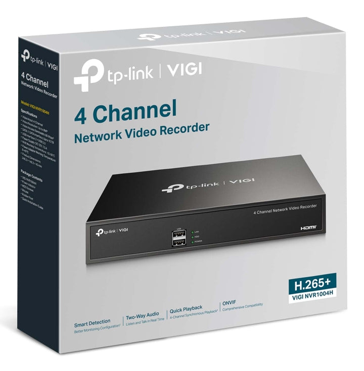 TP-Link VIGI NVR1004H Enregistreur Vidéo Réseau, 4 Canaux, Noir