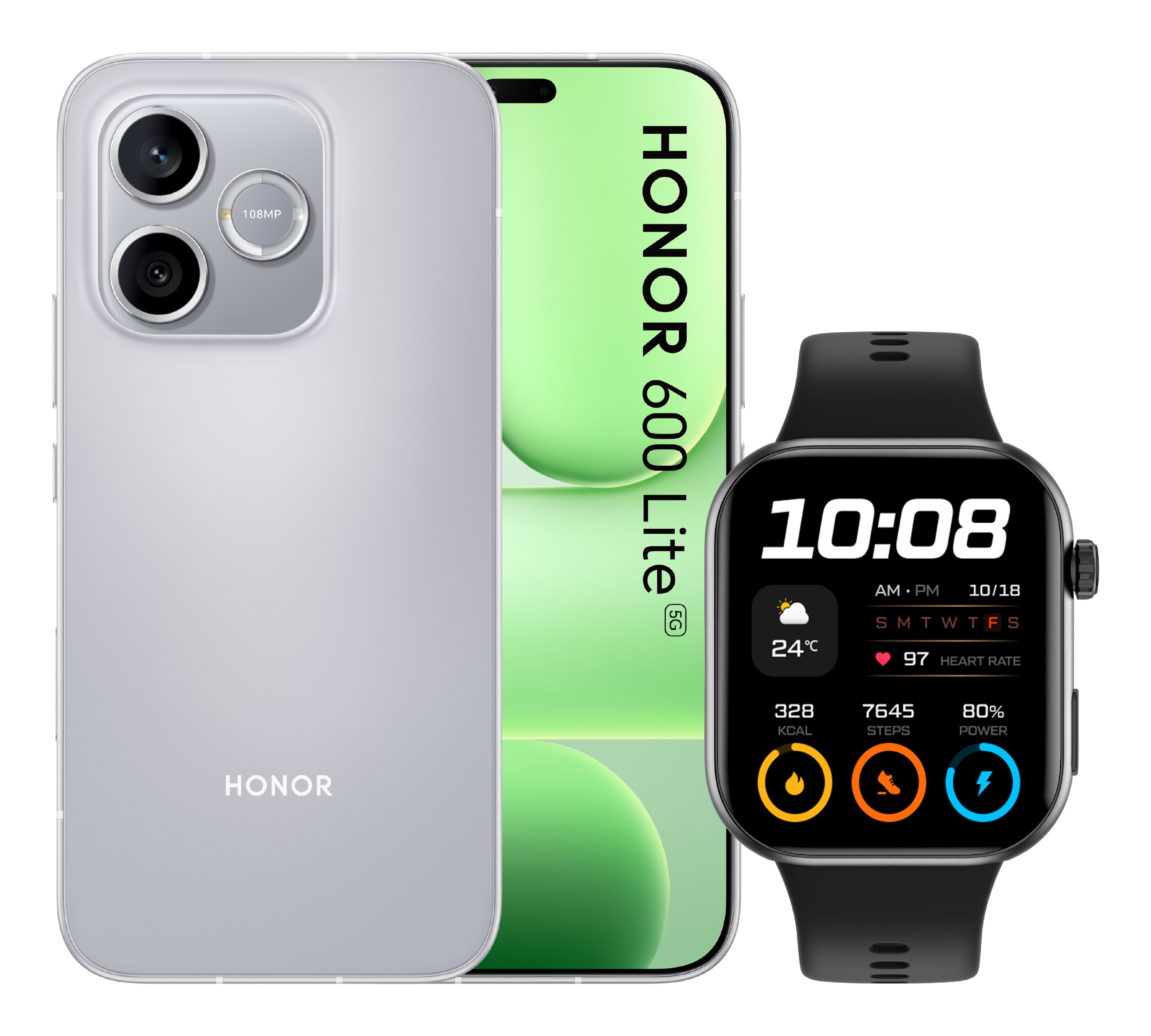 Honor BUNDLE 600 LITE 256GB V GREY+WATCH 2i BLACK 16,8 cm (6.6") Double SIM 5G USB Type-C 8 Go 256 Go 6520 mAh Gris