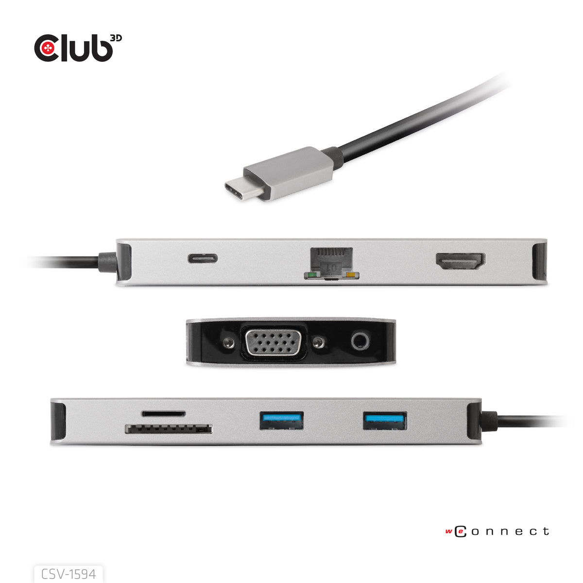 CLUB3D CSV-1594 Station d'accueil USB 3.2 Gen 1 Type-C, Noir et Gris