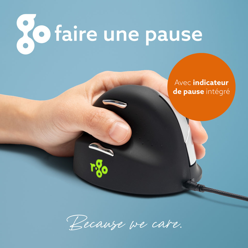 R-Go Tools Souris Ergonomique HE Break, Gaucher, Grande (Main > 185 mm), Filaire, Noir