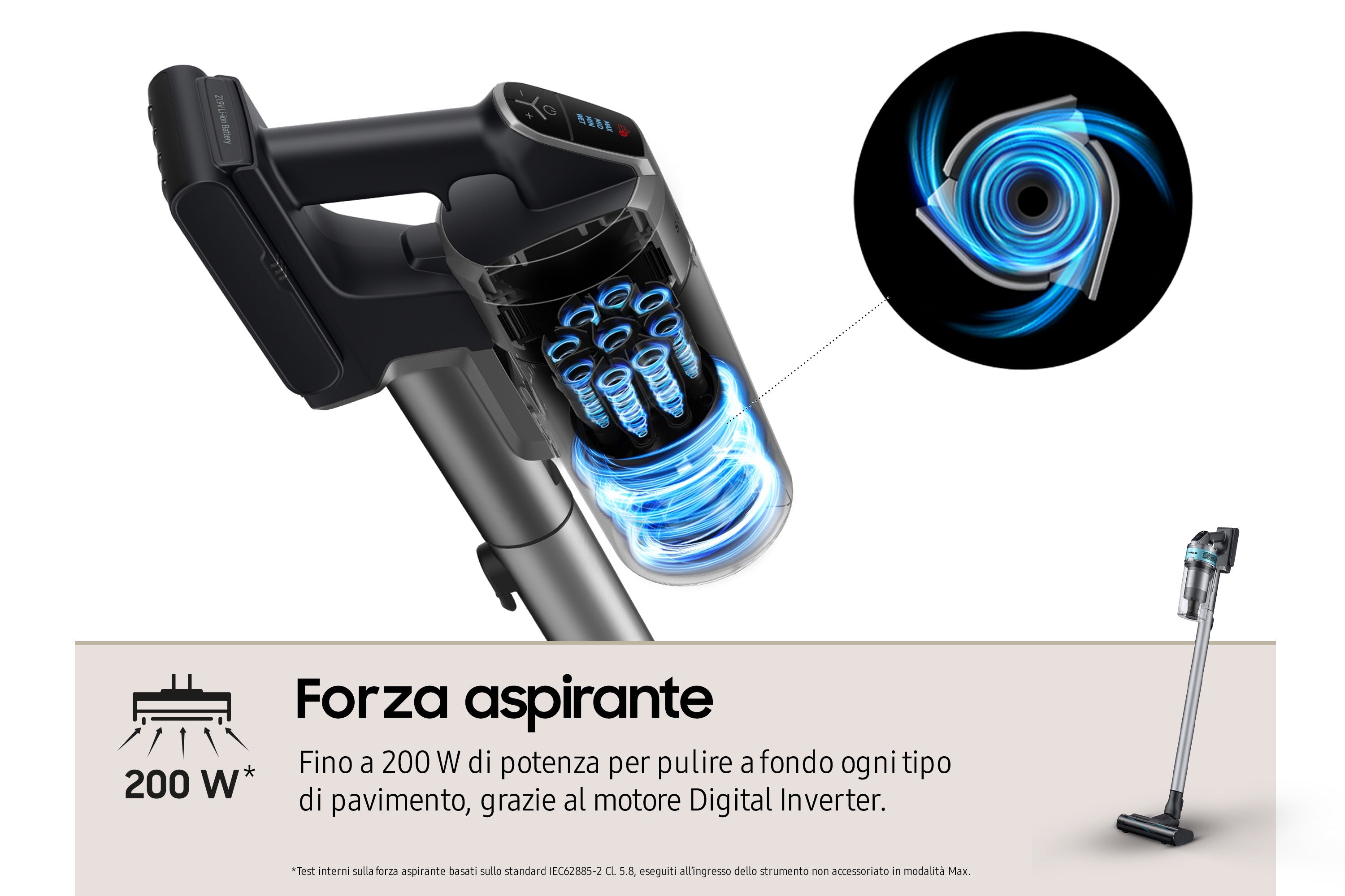 Samsung Samsung VS20B75AGR1 Aspirateur-balai 2 en 1 Batterie Sec Sans sac 550 W Noir, Couleur menthe