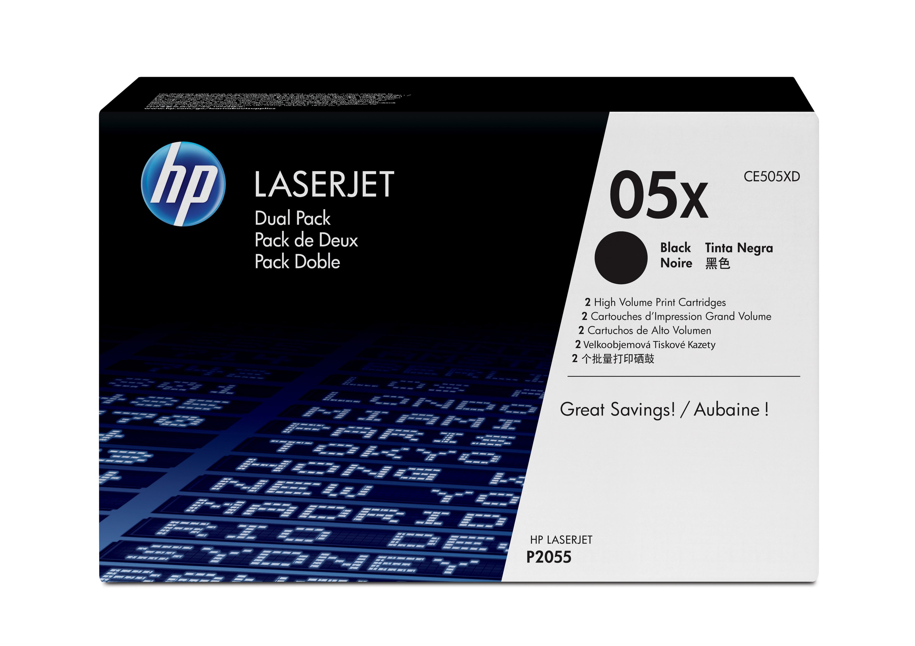 HP 05X pack de 2 toners LaserJet noir grande capacité authentiques