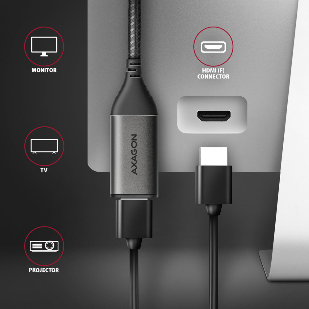 Axagon RVC-HI2M Câble Vidéo et Adaptateur USB Type-C vers HDMI, 0,25 m, Noir