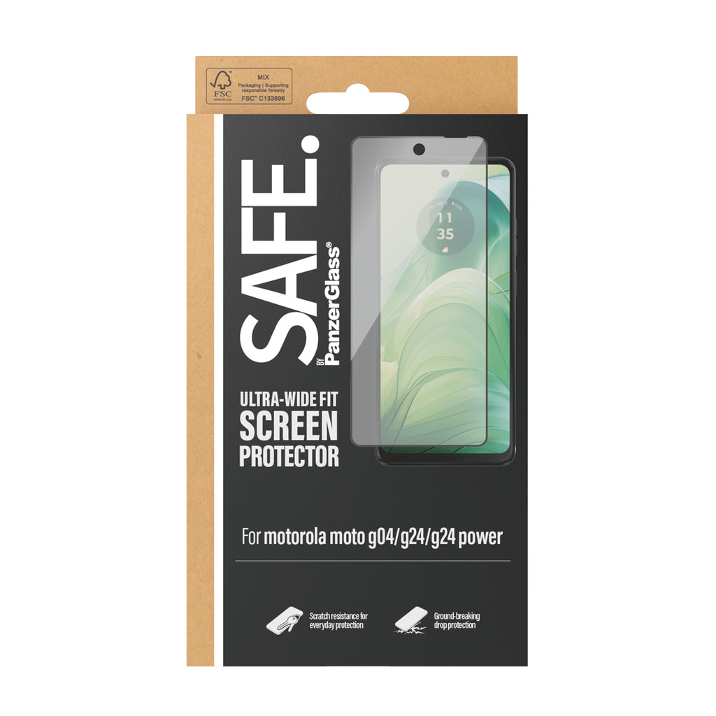 PanzerGlass SAFE. Screen Protector pour Motorola Moto G04, G24, G24 Power, Ultra-Wide Fit, Transparent