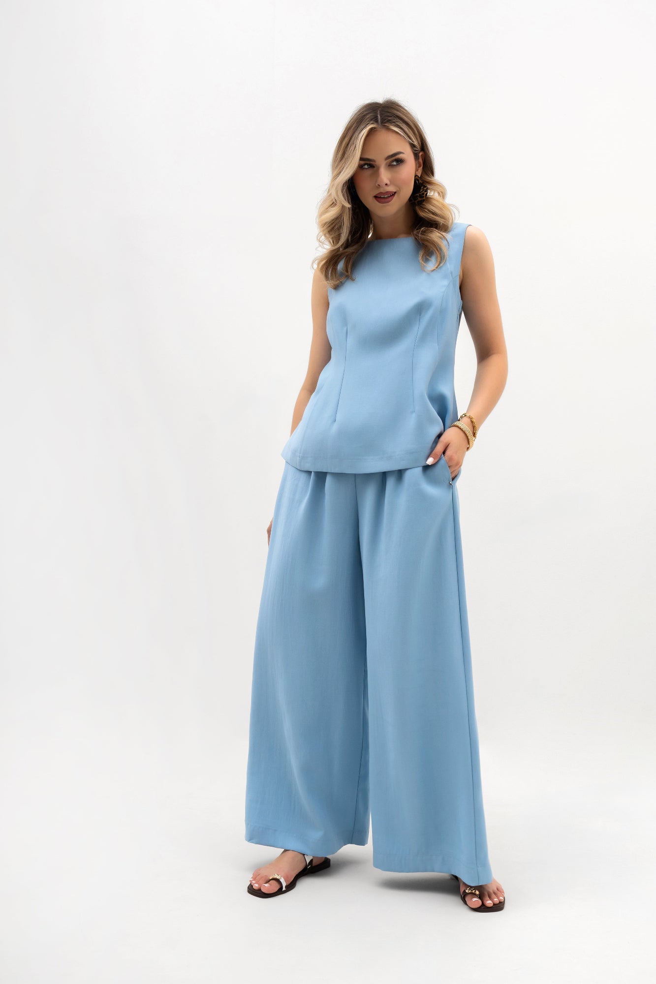 Pantalon large pour femme à plis - coupe élégante avec élastique à la taille