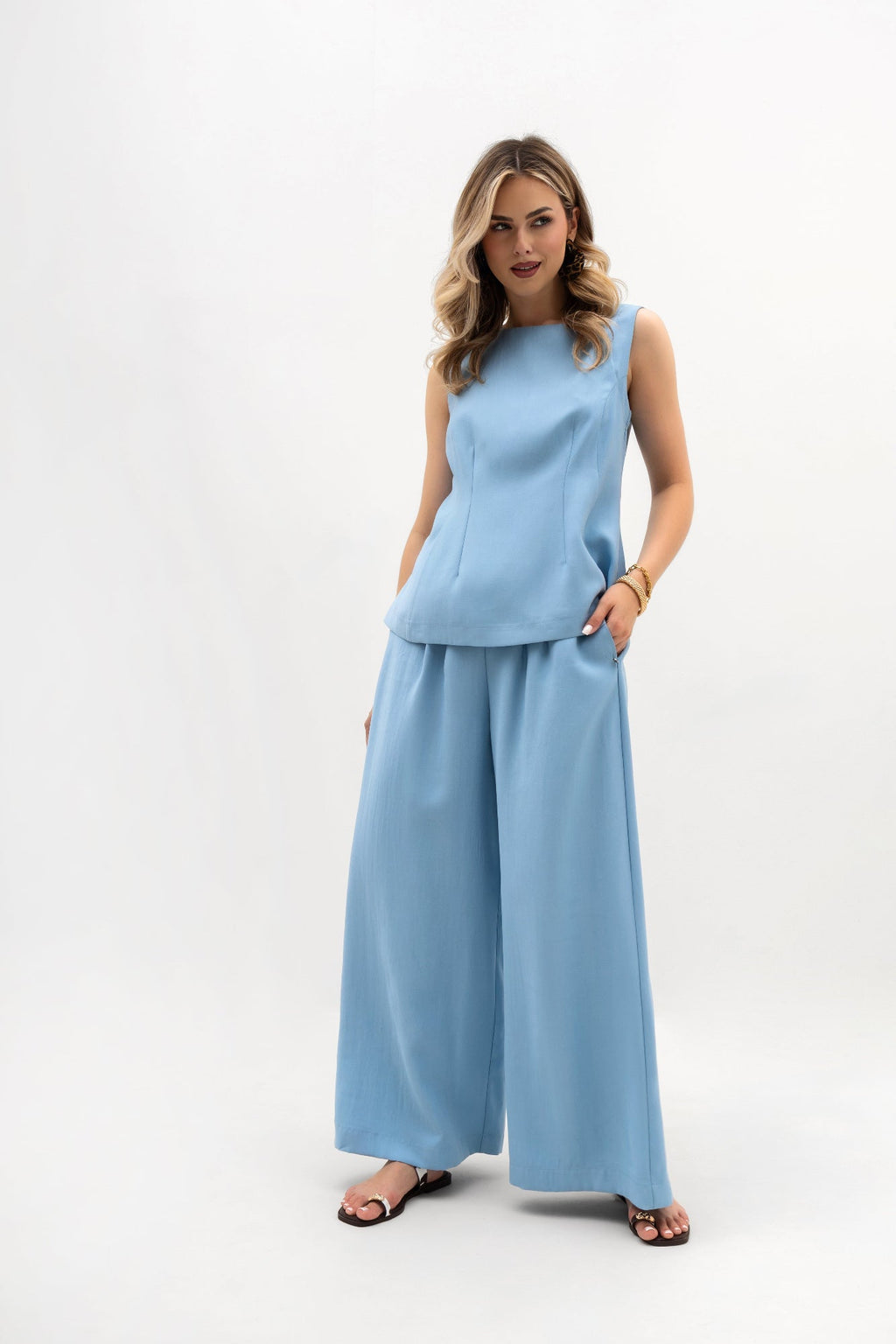 Pantalon large pour femme à plis - coupe élégante avec élastique à la taille