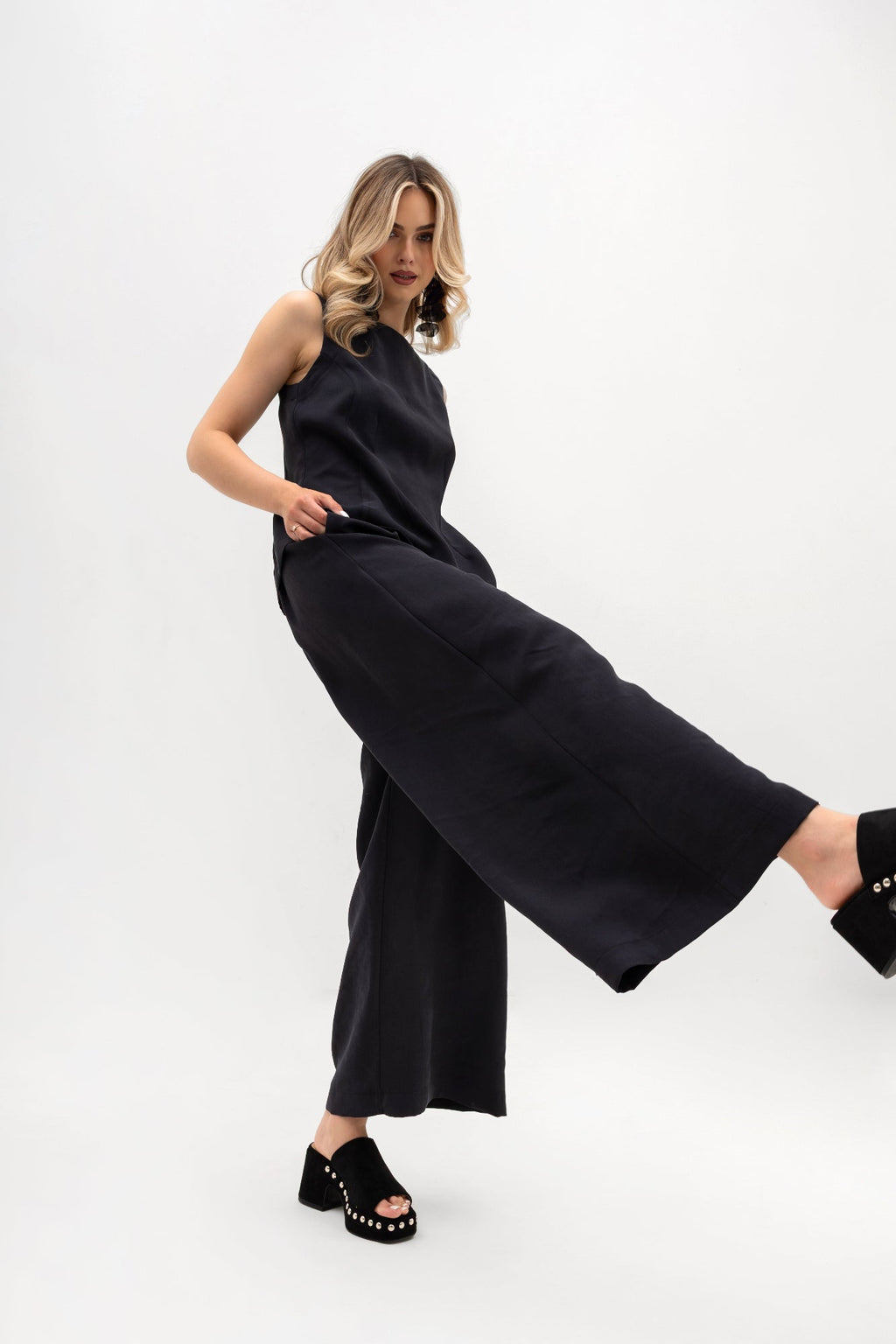 Pantalon large pour femme à plis - coupe élégante avec élastique à la taille