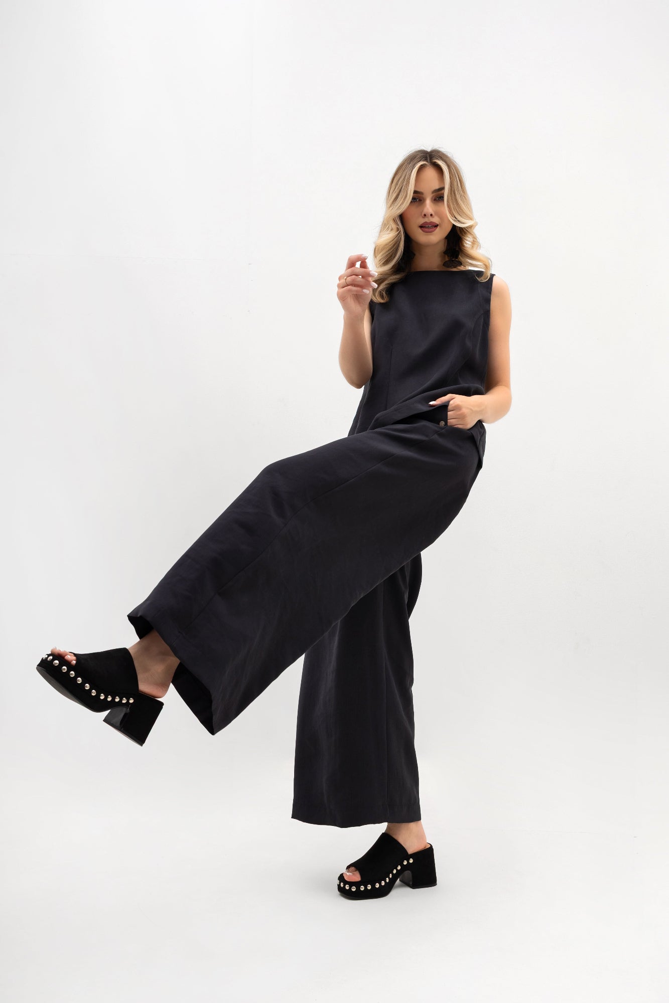 Pantalon large pour femme à plis - coupe élégante avec élastique à la taille