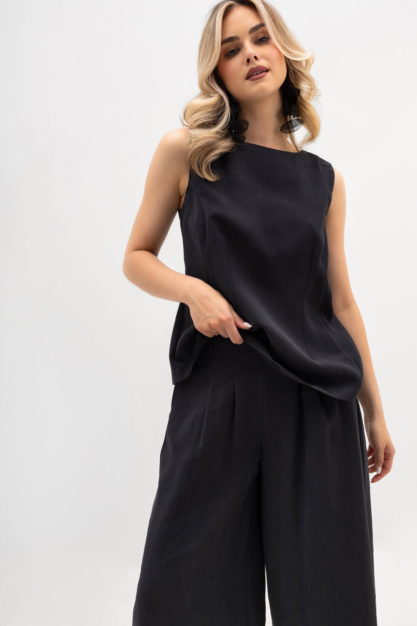 Pantalon large pour femme à plis - coupe élégante avec élastique à la taille