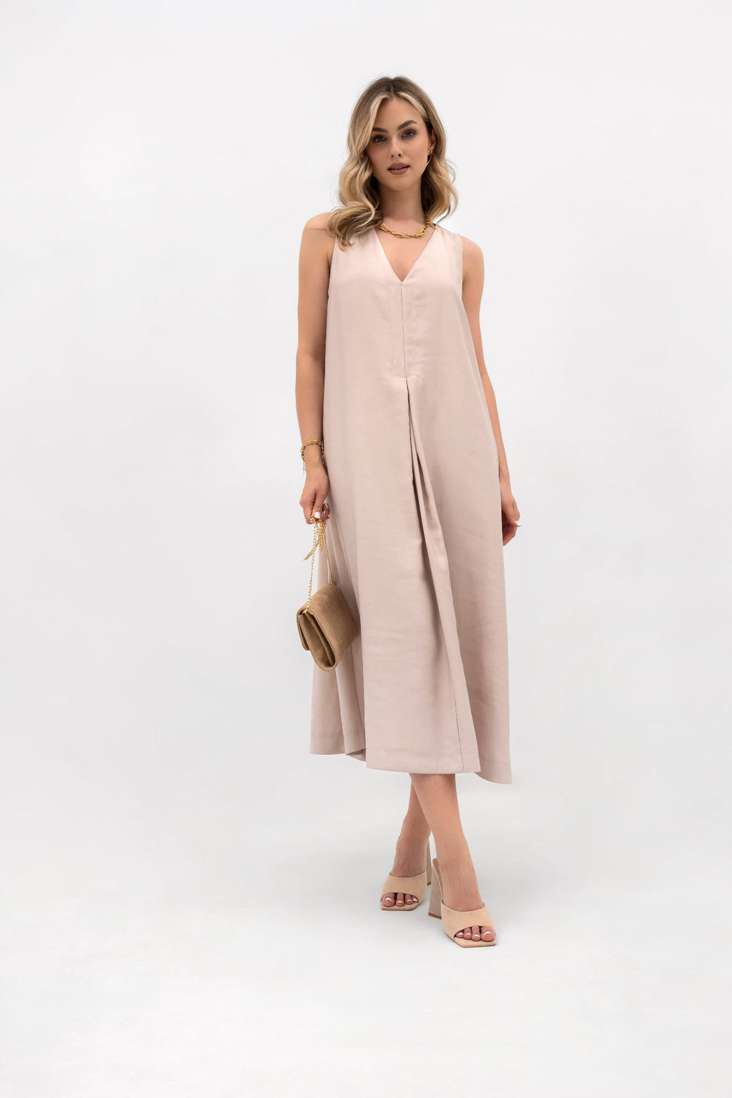 Robe midi ample à encolure en V et poches