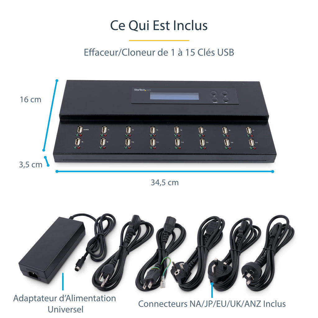 StarTech.com Duplicateur et Effaceur Autonome de 1 à 15 clés USB, Copieur de Plusieurs Clés USB, Copie Système et Fichier et Secteur par Secteur, 1,5 Go/min, Effacement en 3 Passes, Affichage LCD - vue 7
