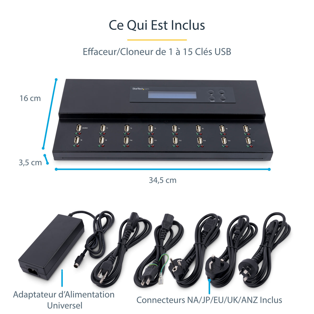 StarTech.com Duplicateur et Effaceur Autonome de 1 à 15 clés USB, Copieur de Plusieurs Clés USB, Copie Système et Fichier et Secteur par Secteur, 1,5 Go/min, Effacement en 3 Passes, Affichage LCD - vue 7